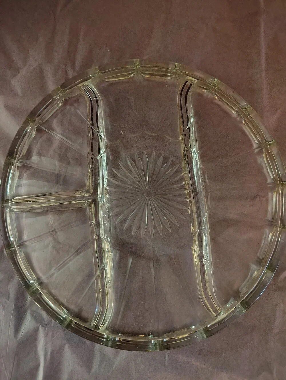 VINTAGE CLEAR PRESSED GLASS DIVIDED RELISH / SERVING TRAY (10
